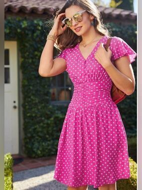 Matilda Jane XL Pink Daisy Floral Dress Ruched Waist Fit Flare Cottagecore